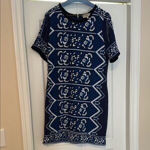 Sea New York Embroidered Blue and White Shift Dress